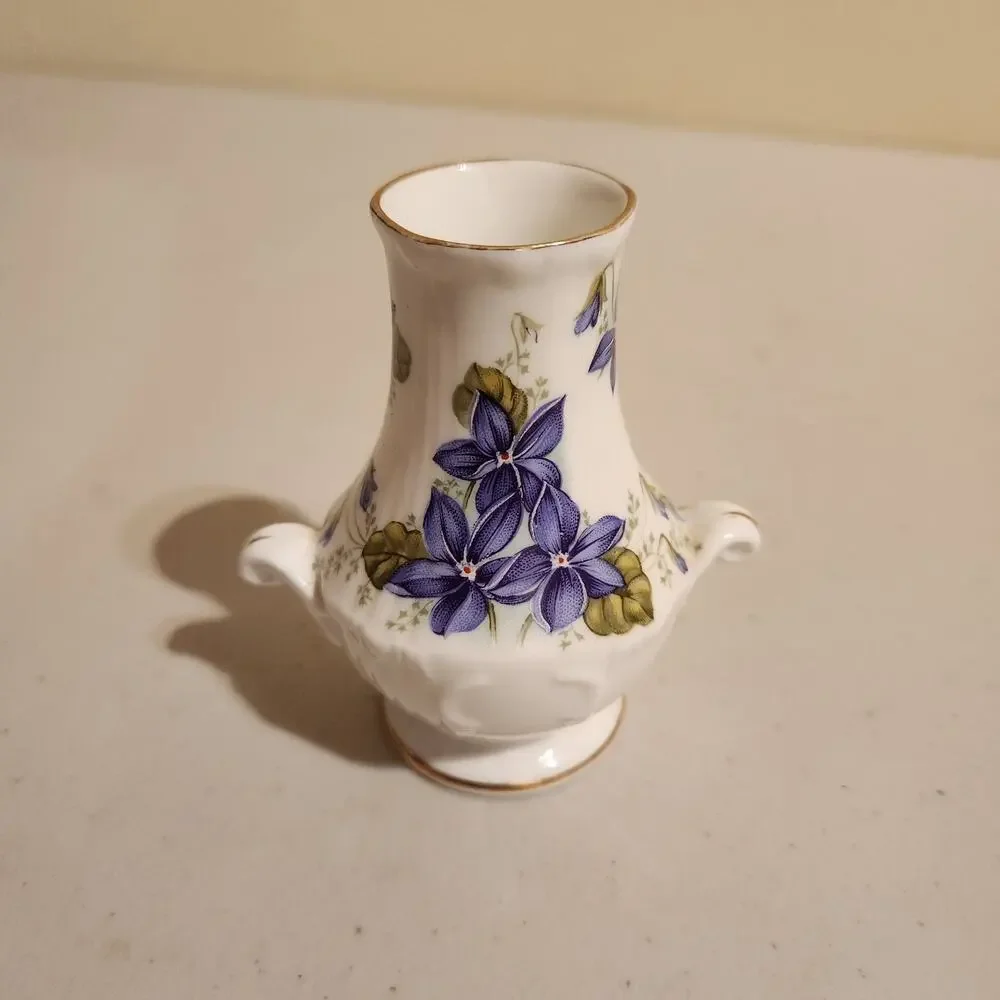 Vintage Royal Grafton Porcelain Bud Mini Vase Jacobean Violets China Decor